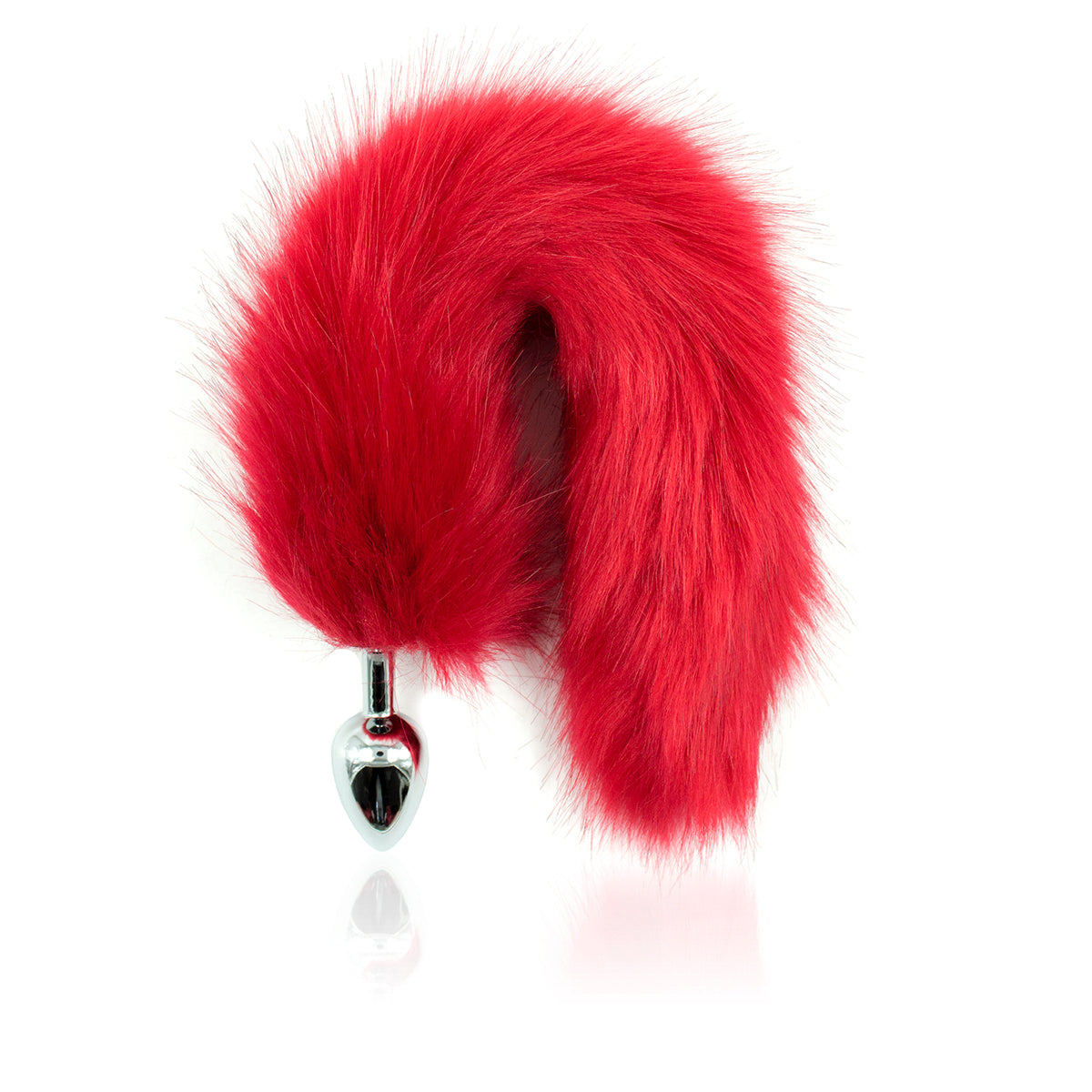Stainless Steel Anal Butt Plug Faux Fur Fox Tail Red