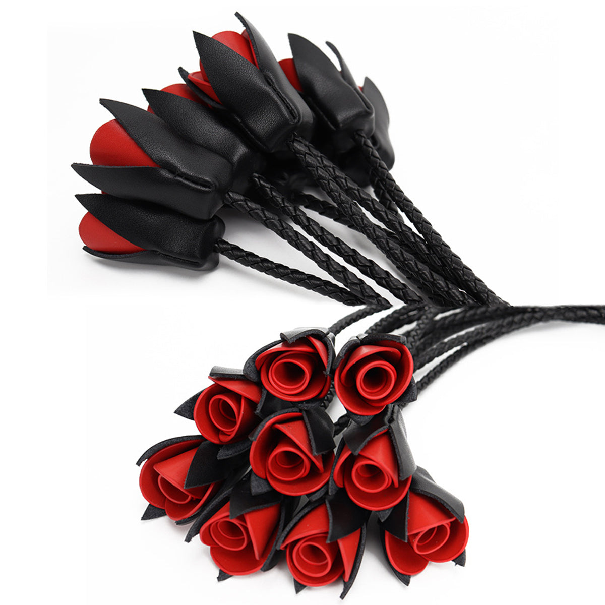 Handmade Red Rose Leather Flogger with 9 Braided Tails