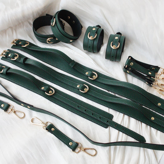 Pure Green Handcrafted Vegan PU Leather BDSM Bondage Set 6-Piece