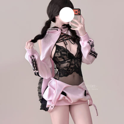Sweet & Sinful Bunny Lingerie Set | Sheer Lace Leotard & Suspender Skirt