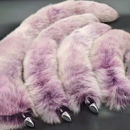 Luxurious Purple Fluffy Tail Stainless Butt Plug For Pet Play - Customizable Tail Length & Plug Size