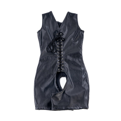 Seductive PU Leather Open-Bust Bondage Bodysuit 60-85kg Available