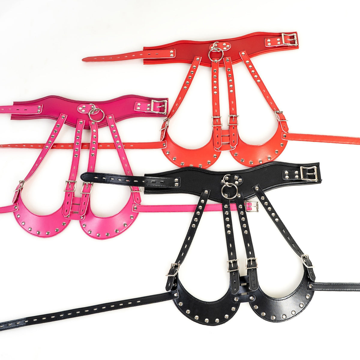 Seductive Studded Open-Bust Harness with O-Ring Collar