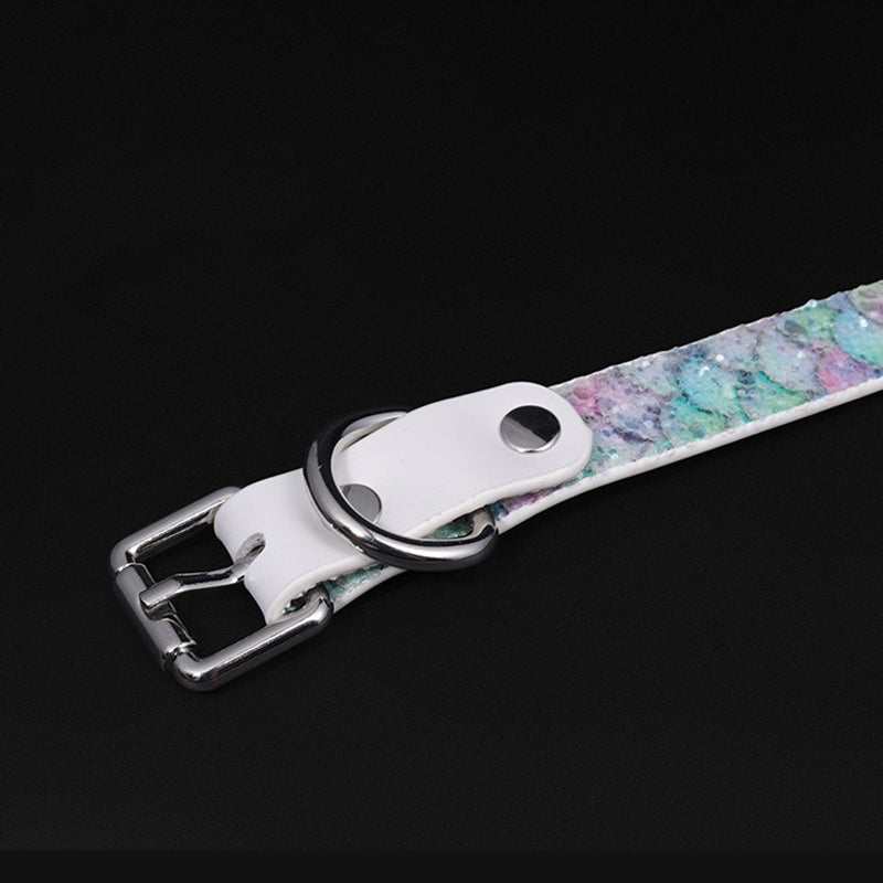 Luxury Mermaid Glow Genuine Leather BDSM Collar with Leash Blue