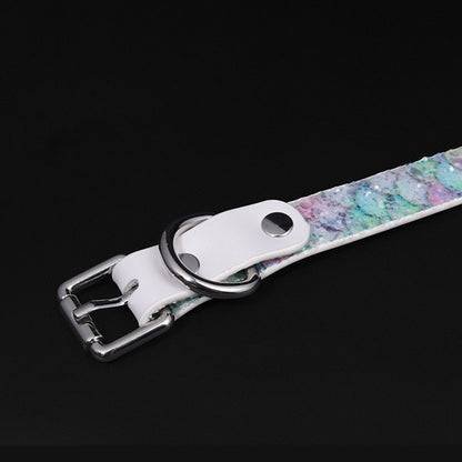 Luxury Mermaid Glow Genuine Leather BDSM Collar with Leash Blue