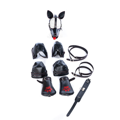 On All Fours Puppy Play Fantasy Leather Bondage Kit 6 Piece