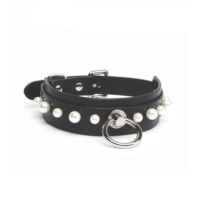 Real Leather BDSM Collar with Pearl