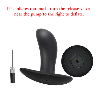 Black expandable inflatable silicone anal plug with detachable air pump for customizable stretching and public play by Sexy Maker.