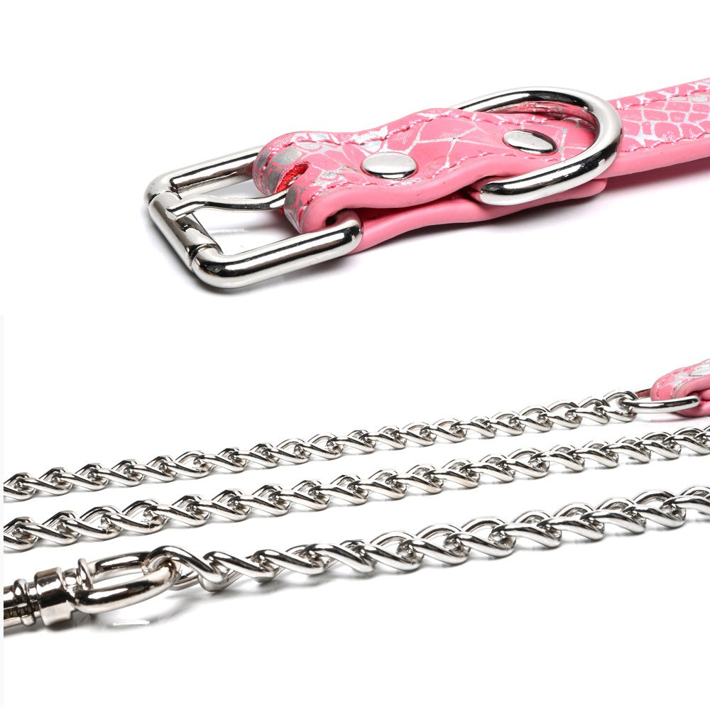 Triple Ring BDSM Collar with Sweet Bell Pink/Black
