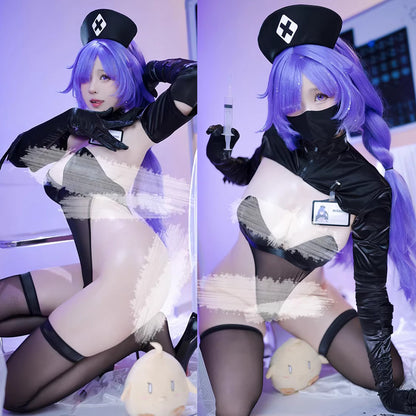 Azur Lane Mogador Dark Nurse High-Leg Bodysuit Cosplay Set with Mask