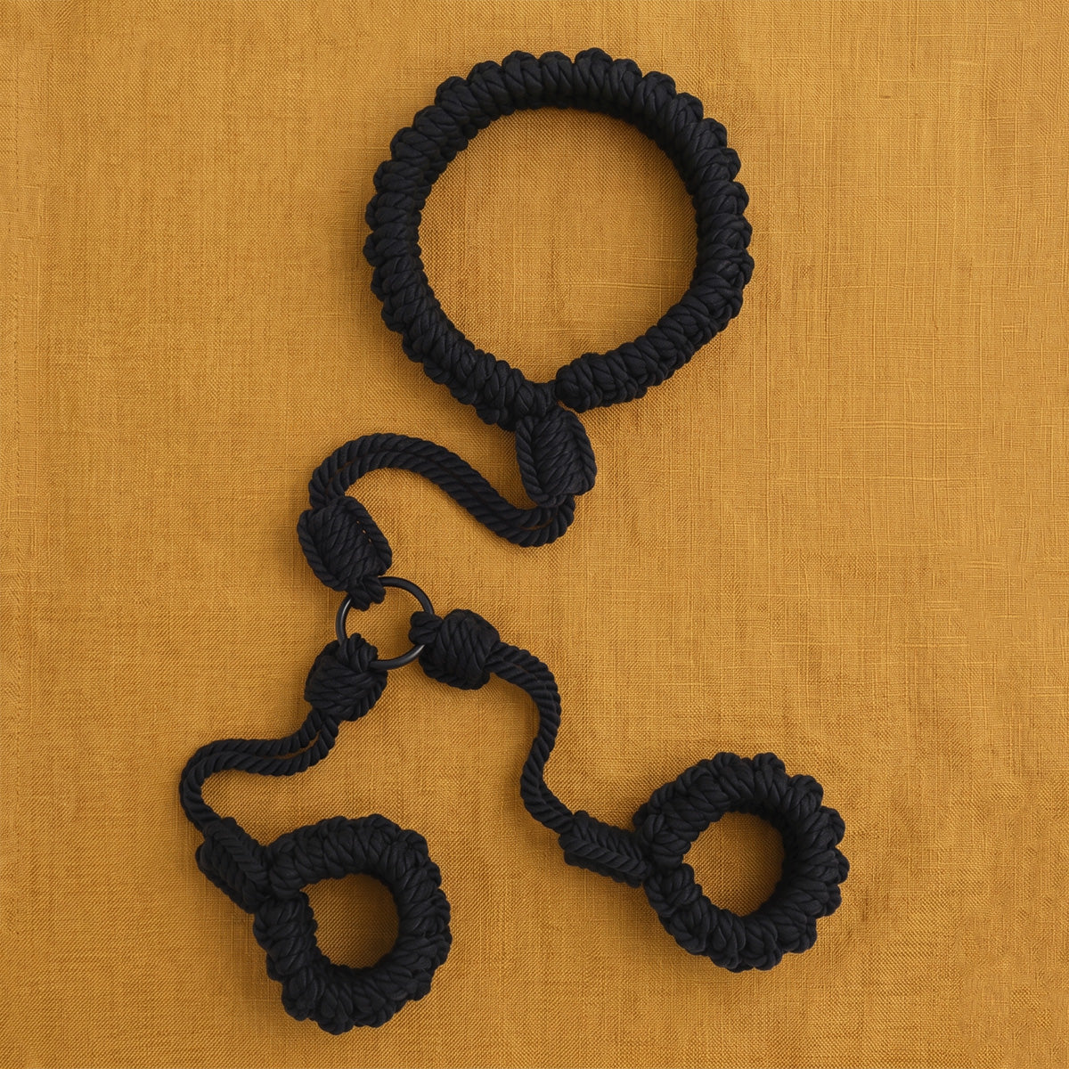 Hand-Woven Cotton Rope Neck to Wrist Restraint - Black