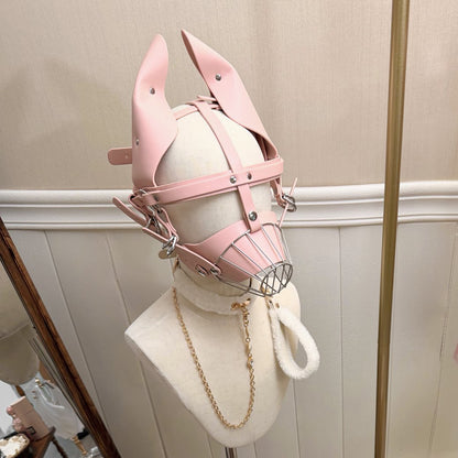 Human Muzzle Metal Pet Play with Metal Cage