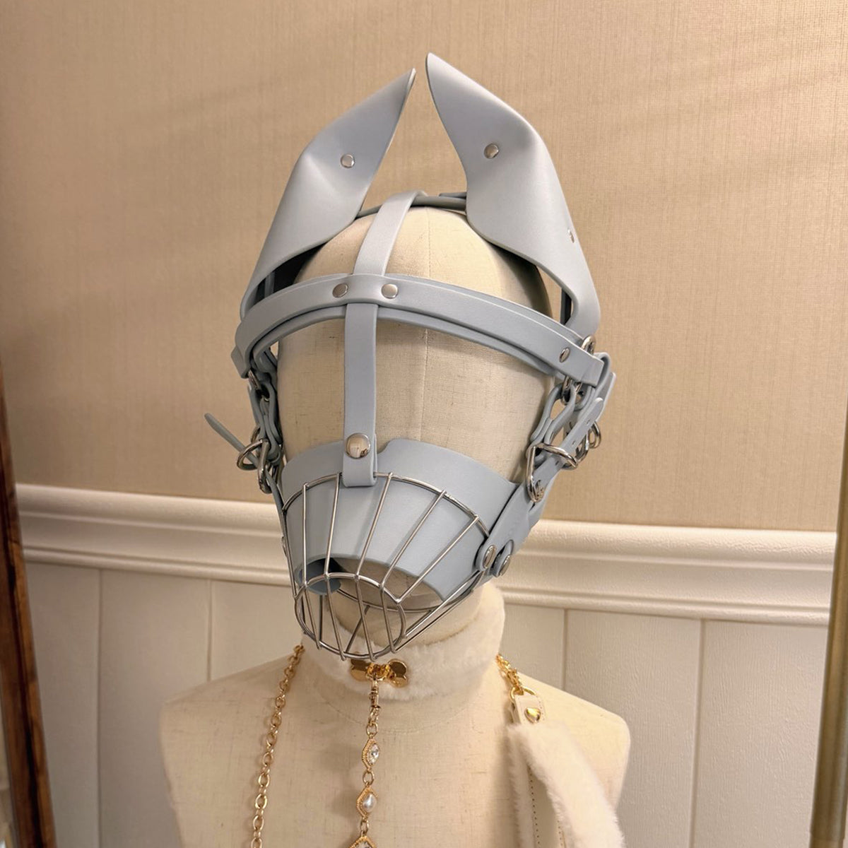 Human Muzzle Metal Pet Play with Metal Cage