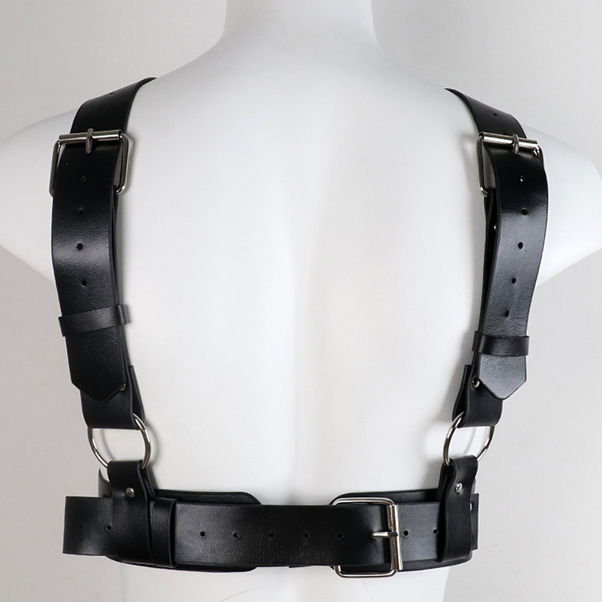Black Bondage Body Harness Set & Detachable Cuffs Restraint