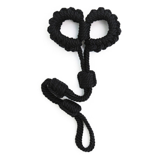 Handmade Shibari Rope Handcuffs with Leash Black