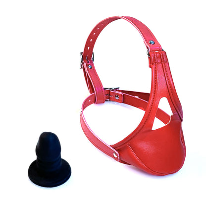 Deep Throat Fetish Hood: Vegan Leather Dildo Gag Mask