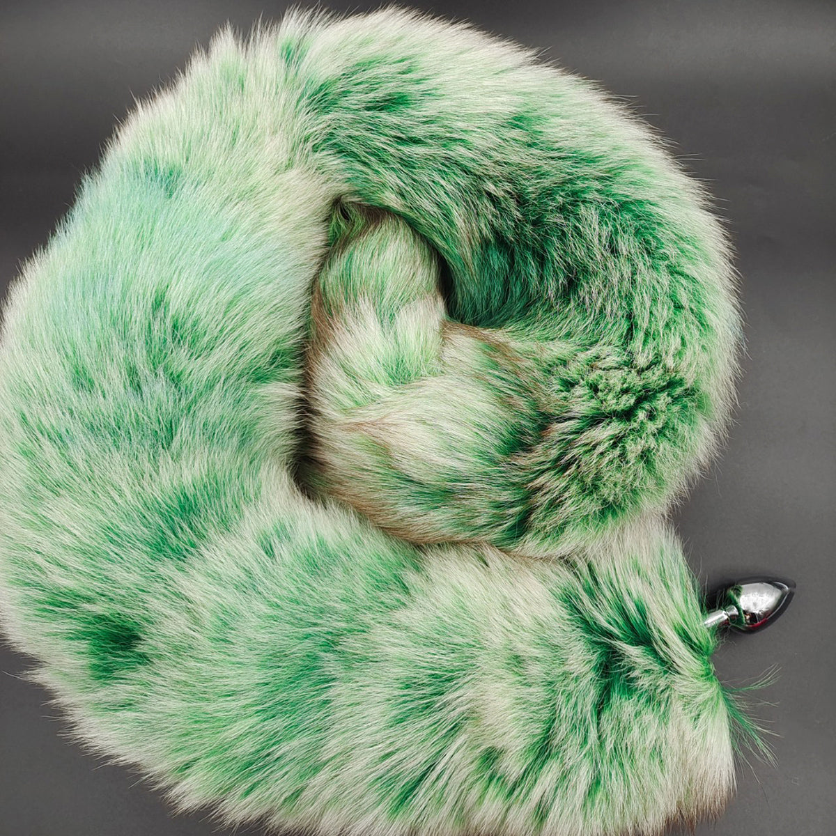 Green Gradation Lush Fluffy Tail Butt Plug with Ribbon - Customizable Tail Length & Plug Size