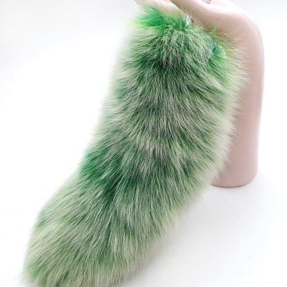 Green Gradation Lush Fluffy Tail Butt Plug with Ribbon - Customizable Tail Length & Plug Size