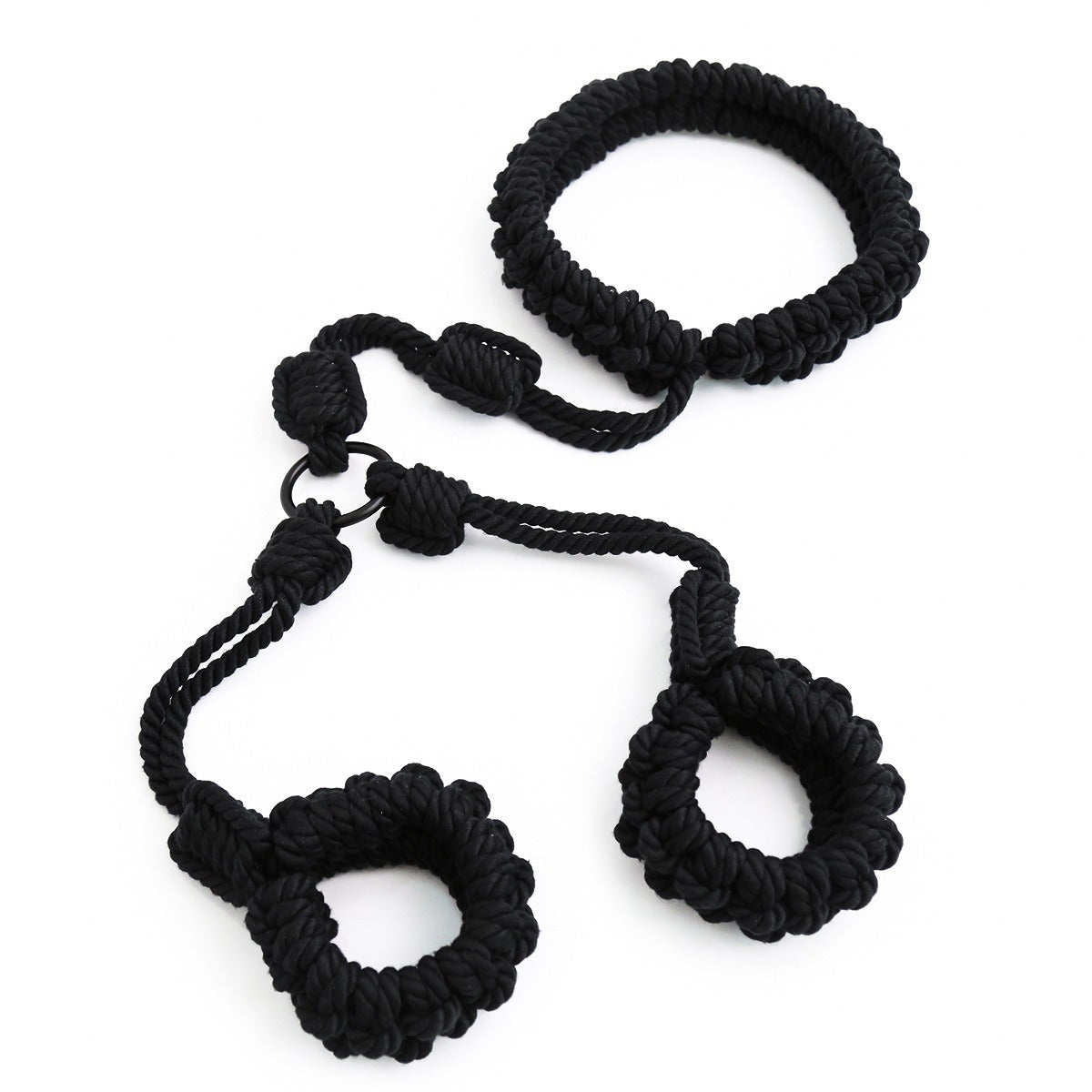 Hand-Woven Cotton Rope Neck to Wrist Restraint - Black