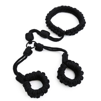 Hand-Woven Cotton Rope Neck to Wrist Restraint - Black