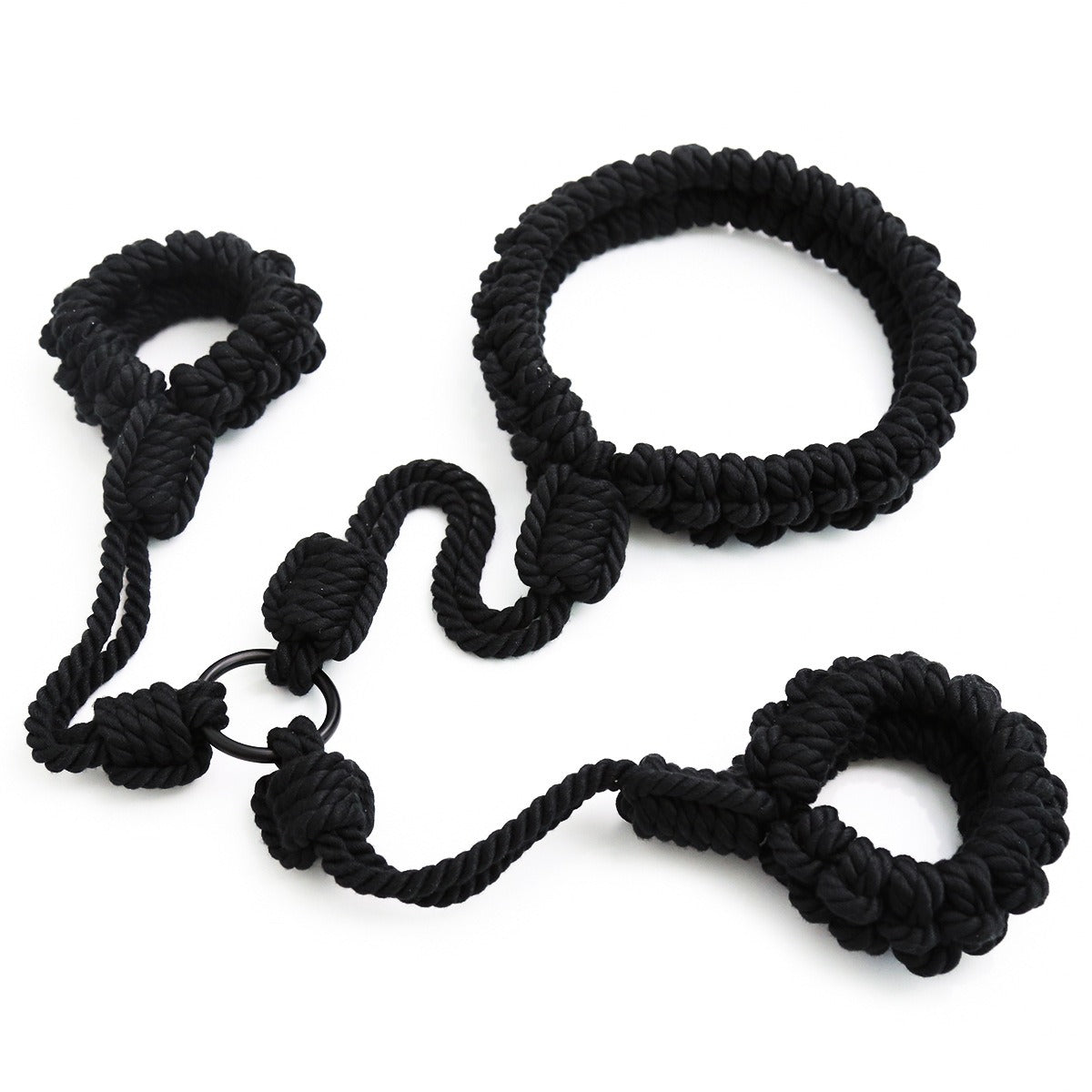 Hand-Woven Cotton Rope Neck to Wrist Restraint - Black