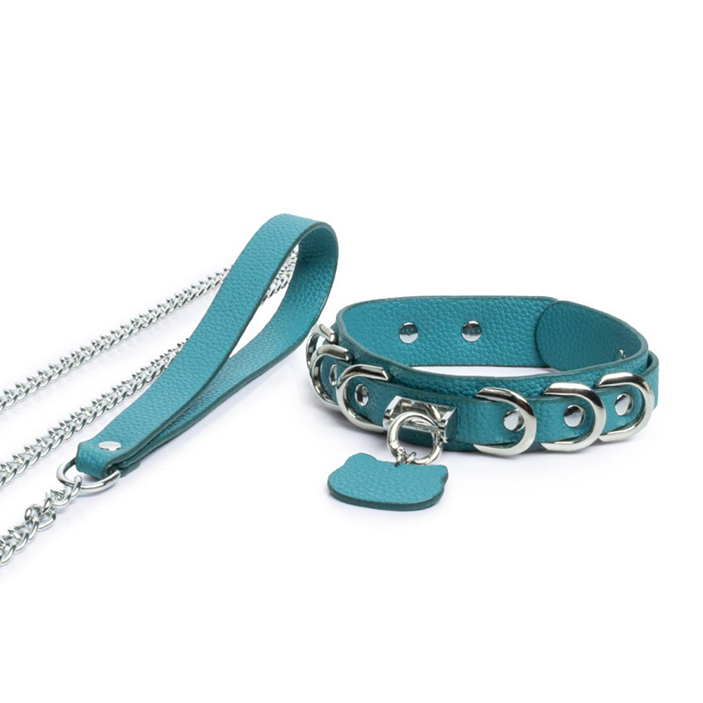 Peacock Blue Kitten Day Collar & Leash Set with Silver Cat Charm