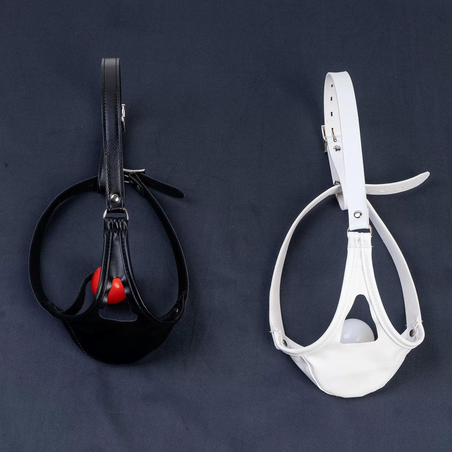 Glossy Vegan Leather Head Harness Ball Gag - Forced Open-Mouth Mask