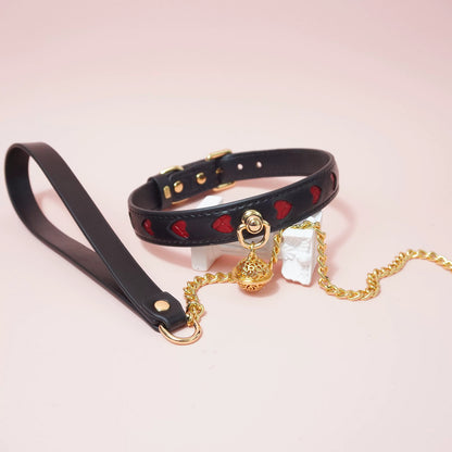 Premium Genuine Leather "Heart Cutout" Collar & Leash Set