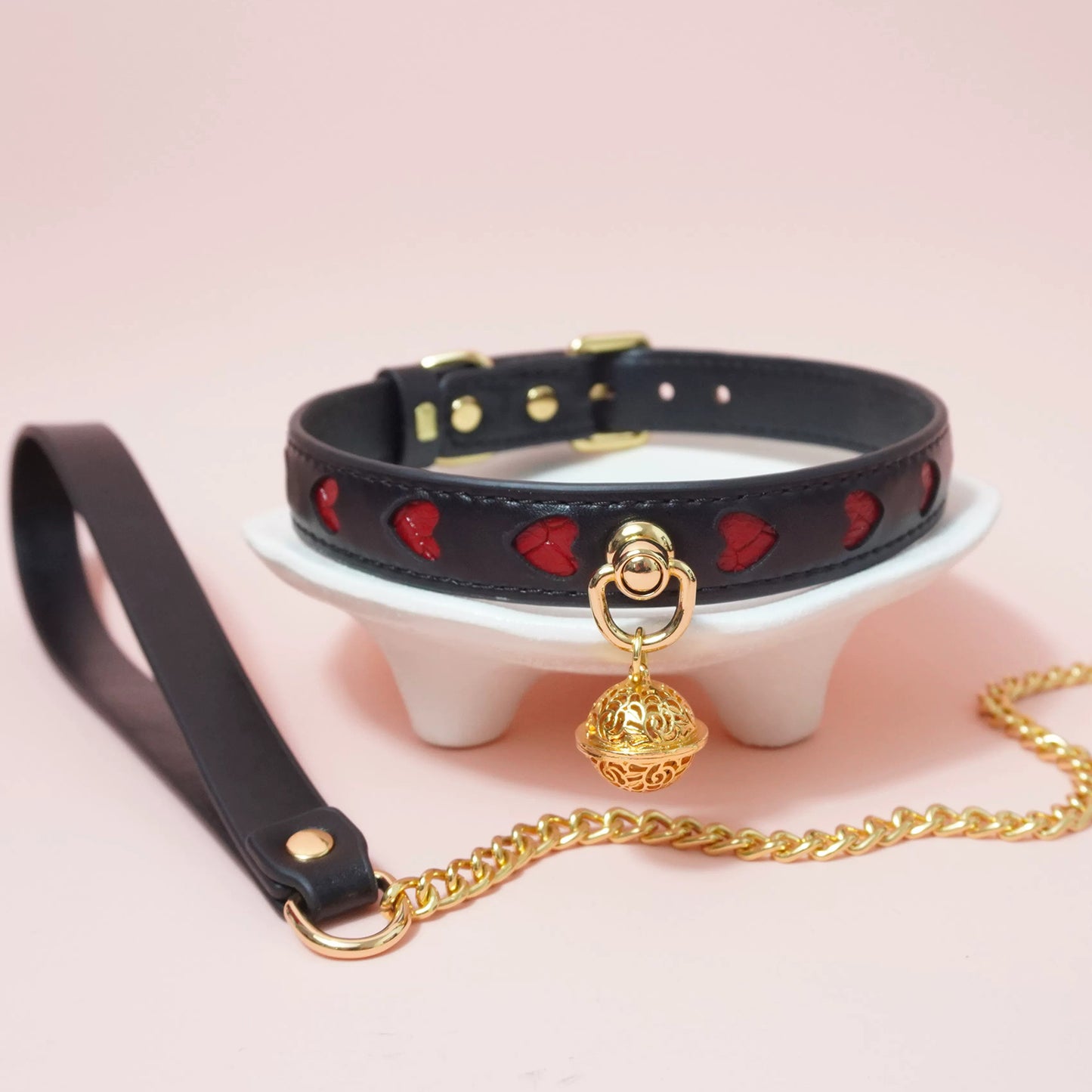 Premium Genuine Leather "Heart Cutout" Collar & Leash Set