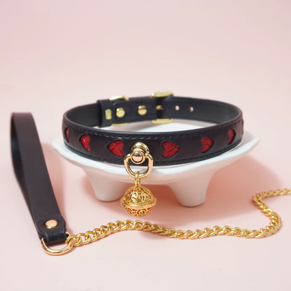 Premium Genuine Leather "Heart Cutout" Collar & Leash Set