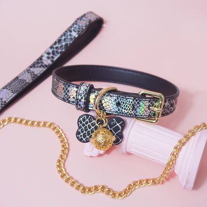 Seductive Dog Bone Charm BDSM Collar with Bell & Leash Pink/Black