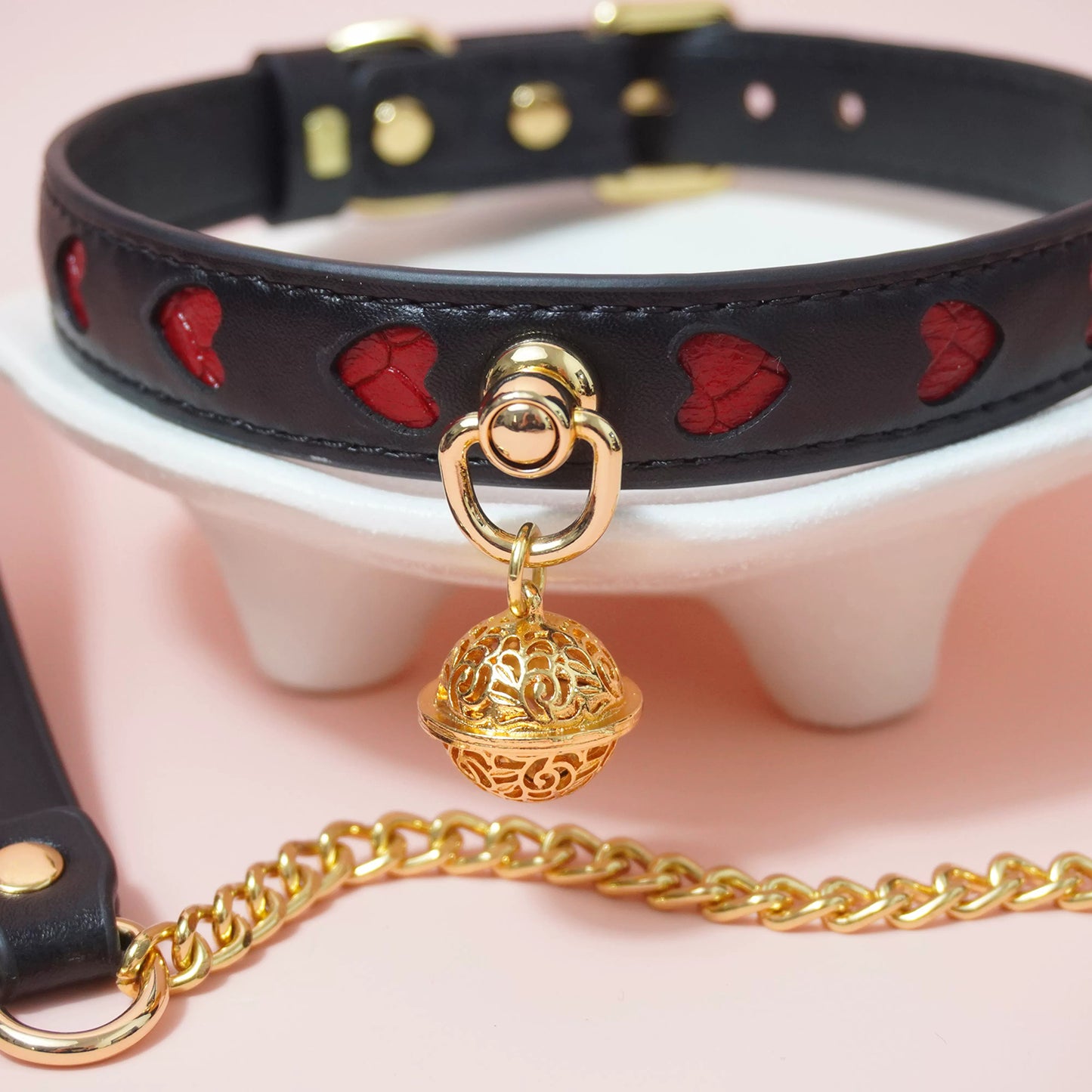 Premium Genuine Leather "Heart Cutout" Collar & Leash Set
