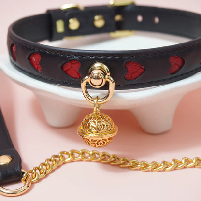 Premium Genuine Leather "Heart Cutout" Collar & Leash Set