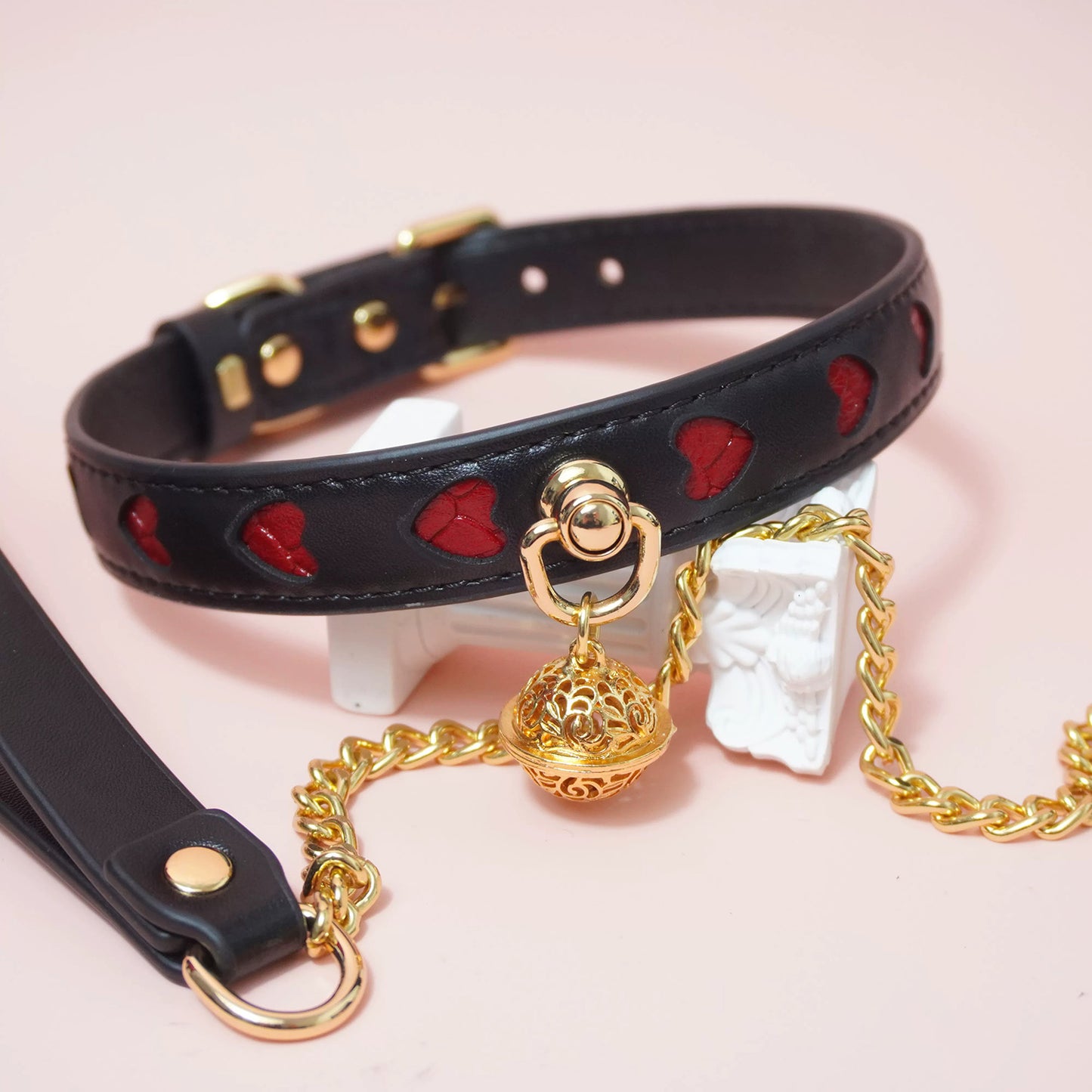 Premium Genuine Leather "Heart Cutout" Collar & Leash Set