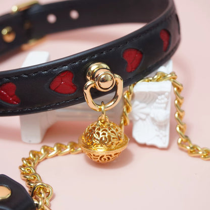 Premium Genuine Leather "Heart Cutout" Collar & Leash Set
