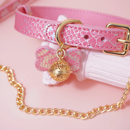 Seductive Dog Bone Charm BDSM Collar with Bell & Leash Pink/Black