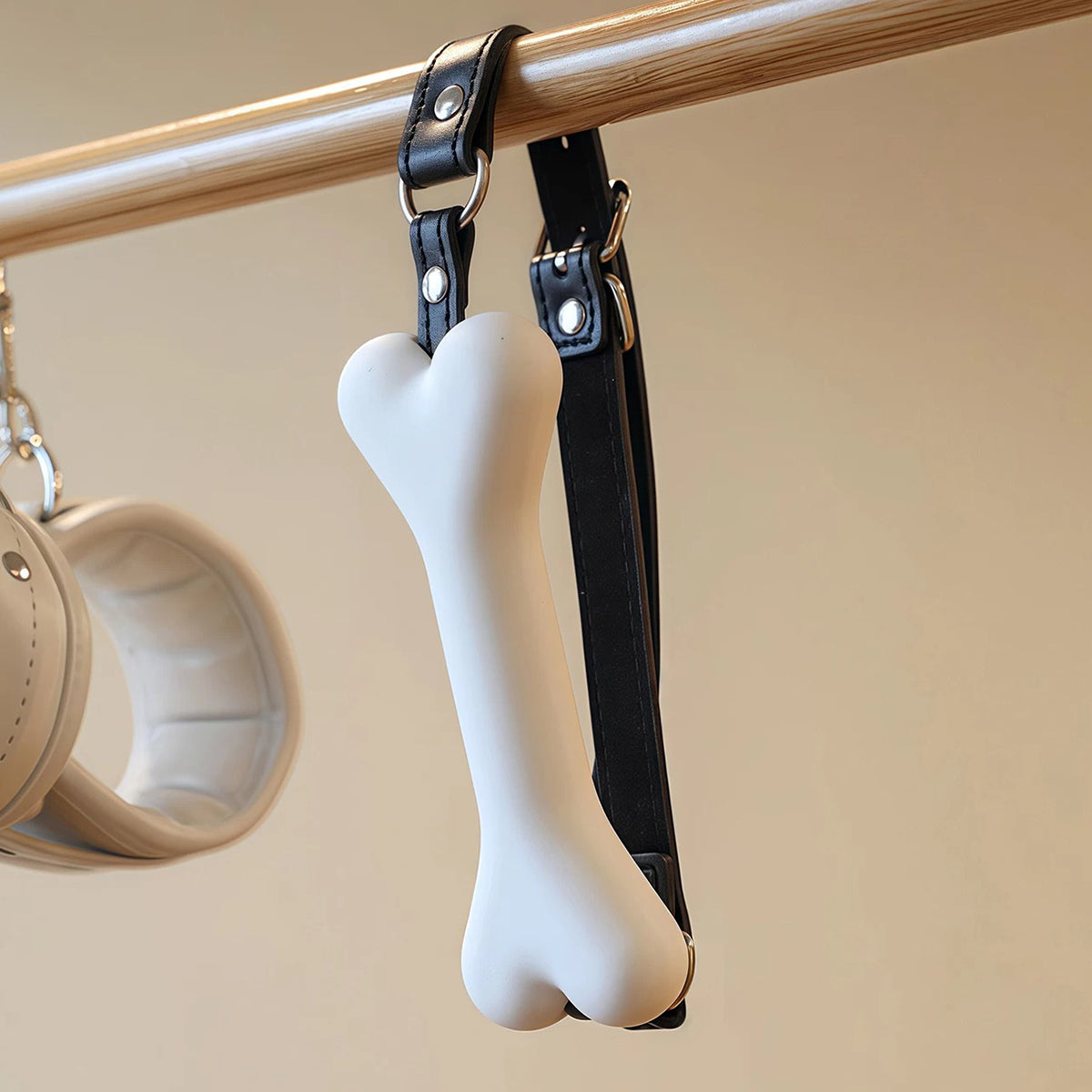 Silicone Dog Bone Gag - Adjustable Puppy Play Restraint White