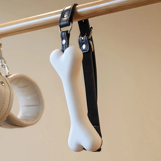 Silicone Dog Bone Gag - Adjustable Puppy Play Restraint White