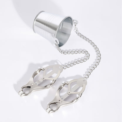 Central Bucket Y-Chain Nipple Clamps - Dual Inward Torment