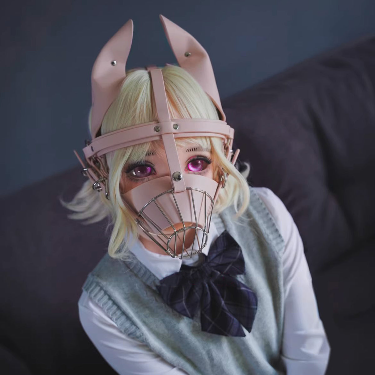 Human Muzzle Metal Pet Play with Metal Cage