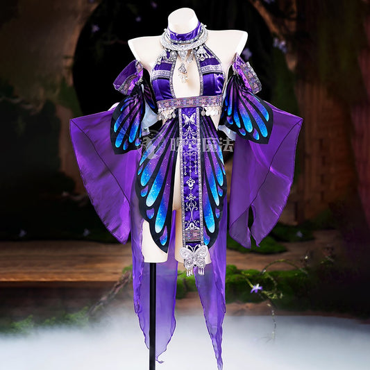 Enchanting Purple Sheer-Sleeve Sexy Chinese-Style Hanfu Dress with Silver Accents