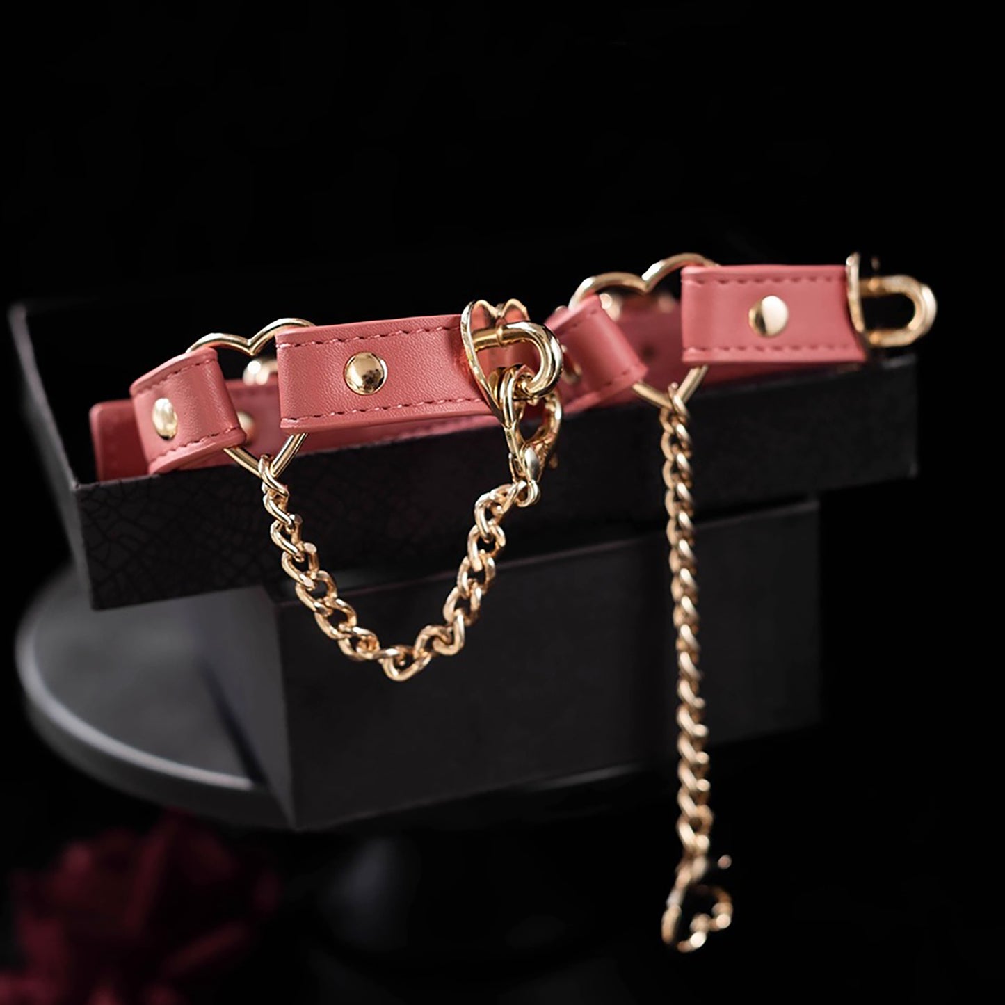 Pastel Pink Genuine Leather Bondage Cuffs – Gold Heart Hardware