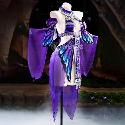 Enchanting Purple Sheer-Sleeve Sexy Chinese-Style Hanfu Dress with Silver Accents