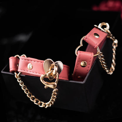 Pastel Pink Genuine Leather Bondage Cuffs – Gold Heart Hardware