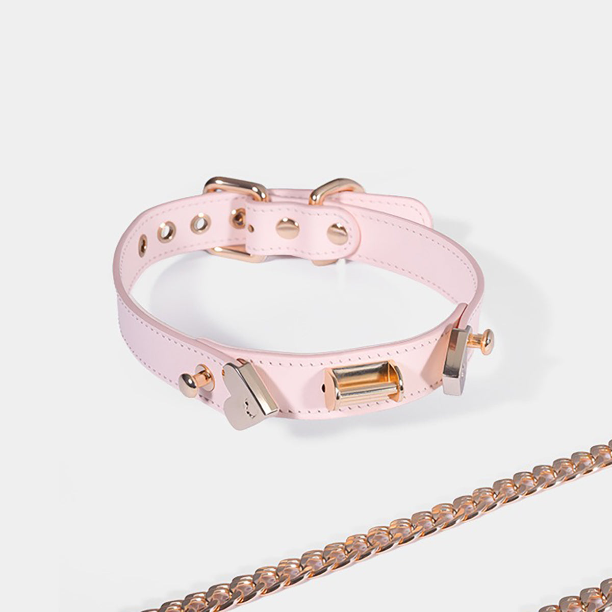 Blushing Devotion - Premium Pink Leather Heart Collar & Leash Set