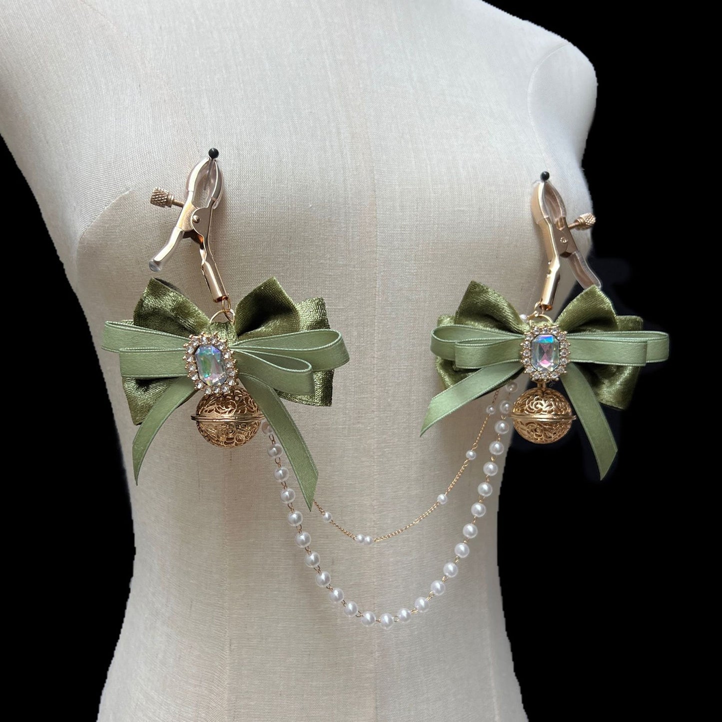 Romantic Ribbon Nipple Clamps with Teasing Chain - Adjustable (7 Colors)