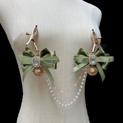 Romantic Ribbon Nipple Clamps with Teasing Chain - Adjustable (7 Colors)