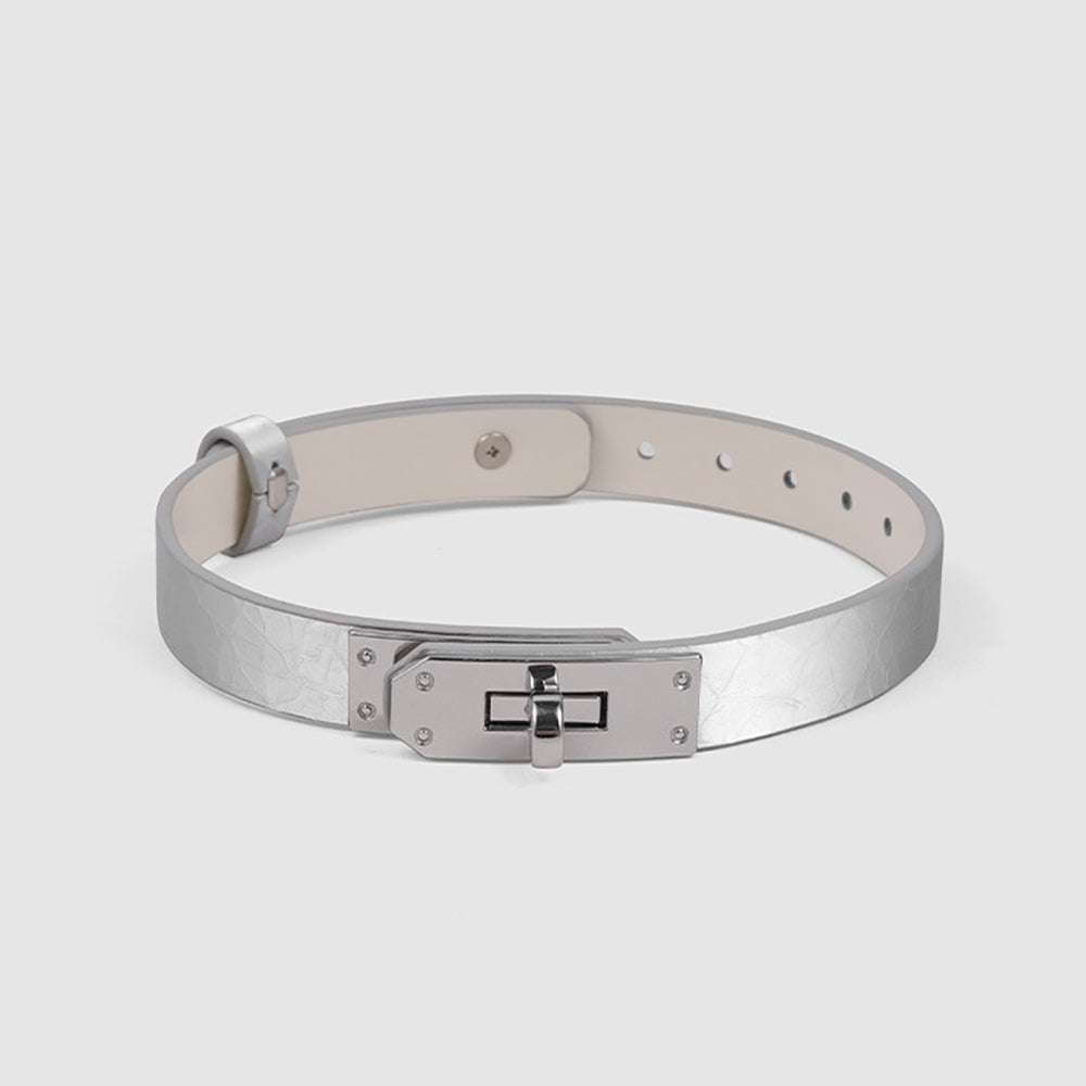 Premium Cracked Ice Genuine Leather Collar & Leash - Metal Lock Plate