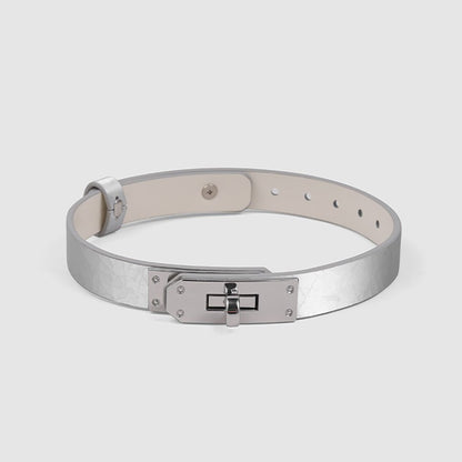 Premium Cracked Ice Genuine Leather Collar & Leash - Metal Lock Plate