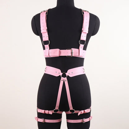 Pink Bondage Body Harness Set & Detachable Cuffs | Sexy Maker